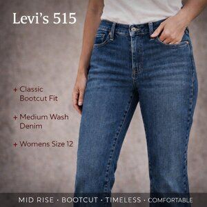 Levi's 515 Boot Cut Jeans Womens 12 Medium Wash Classic Feathering Denim